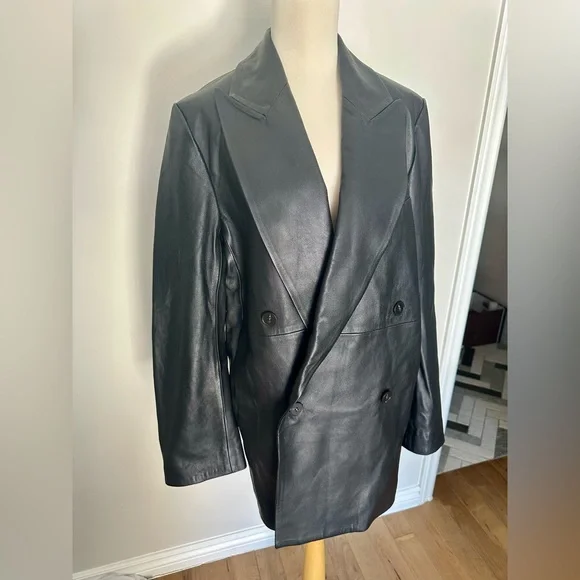 BNWT Black Leather Double-Breasted Blazer - Picture 4 of 4